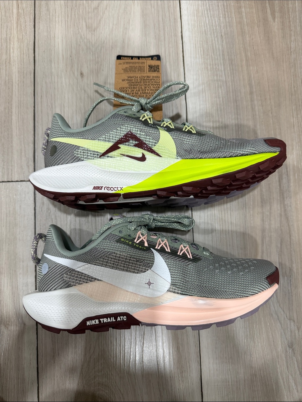 Nike Trail Running Shoes - Gray with Neon Yellow, Pink & Maroon Accents